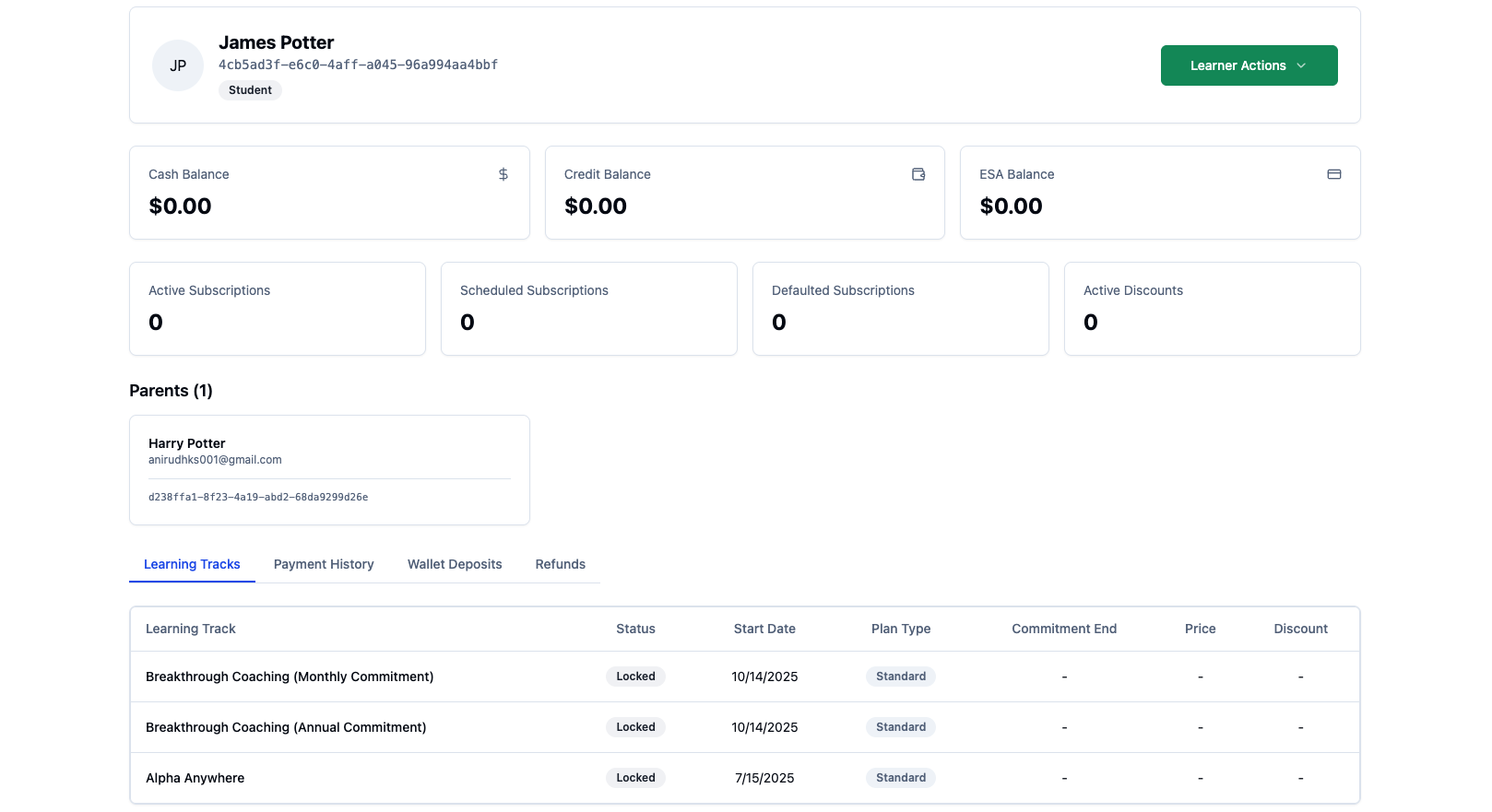 Redesigned Students and Parents pages in the admin portal