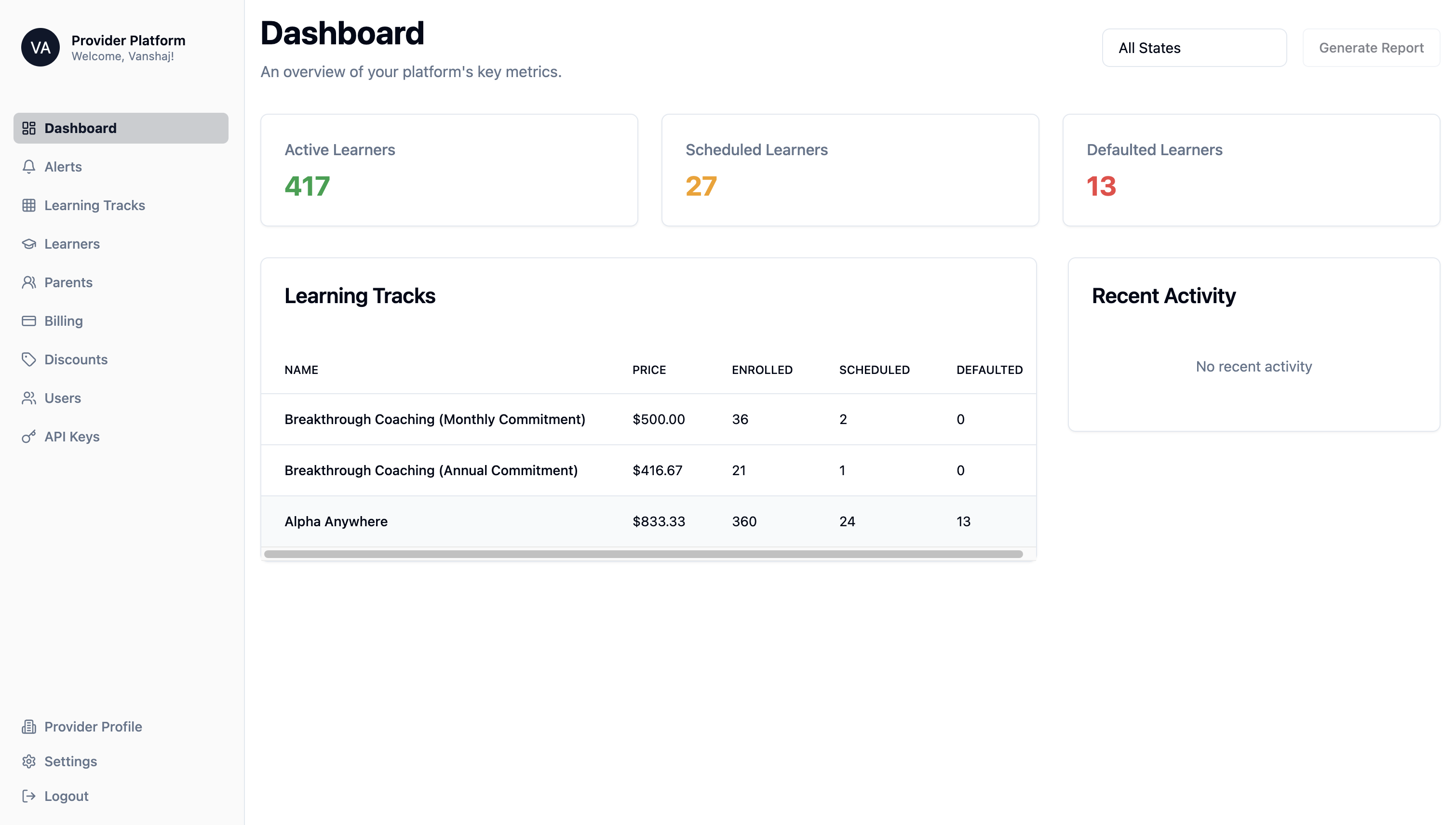 Enhanced Provider Dashboard