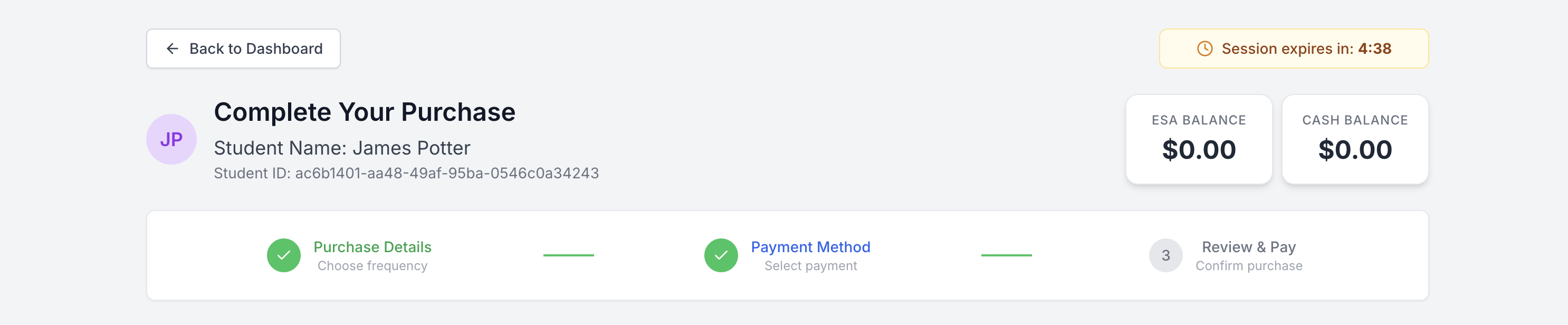 Session Timer in Purchase Flow