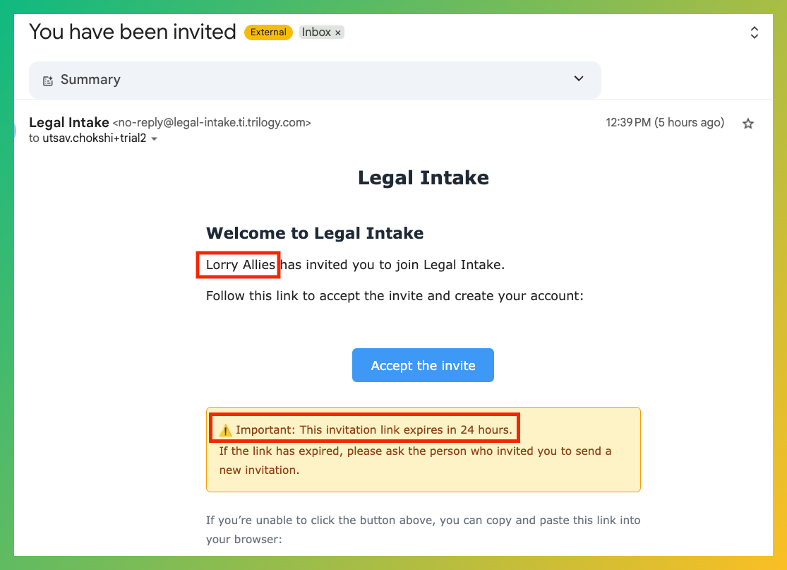 Invitation Expiry Information