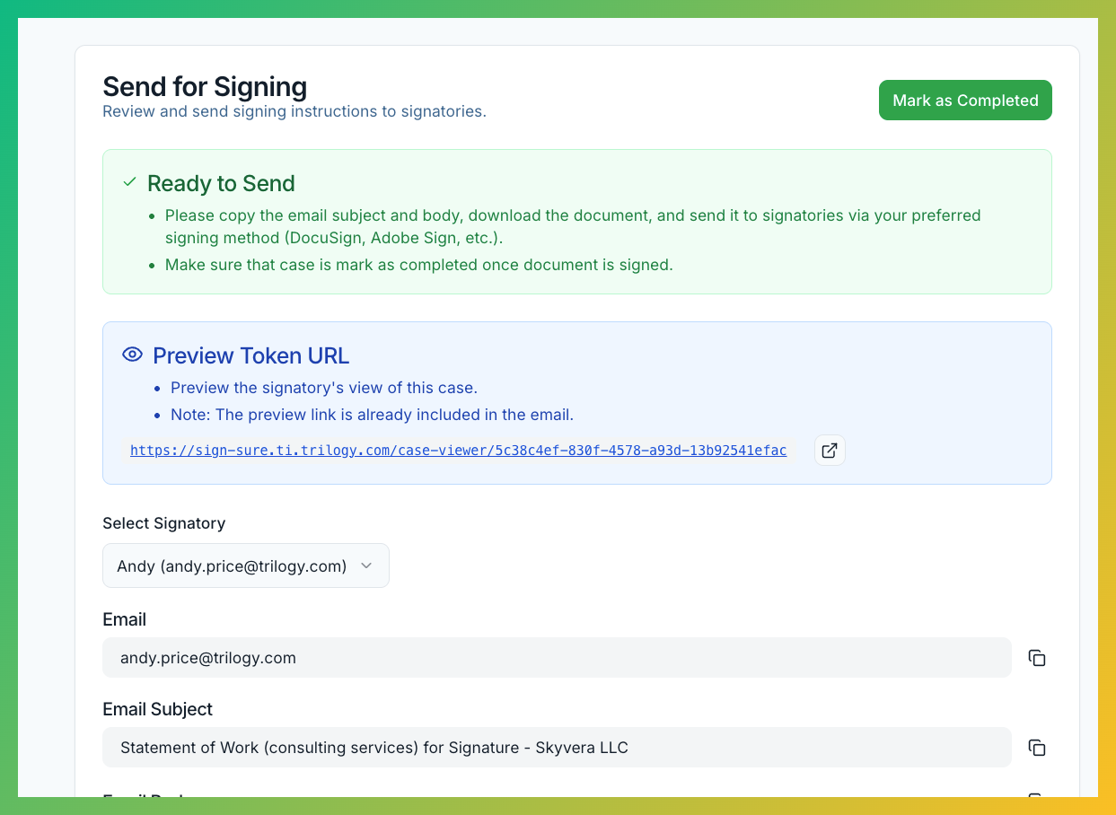 Enhanced Send for Signing Step